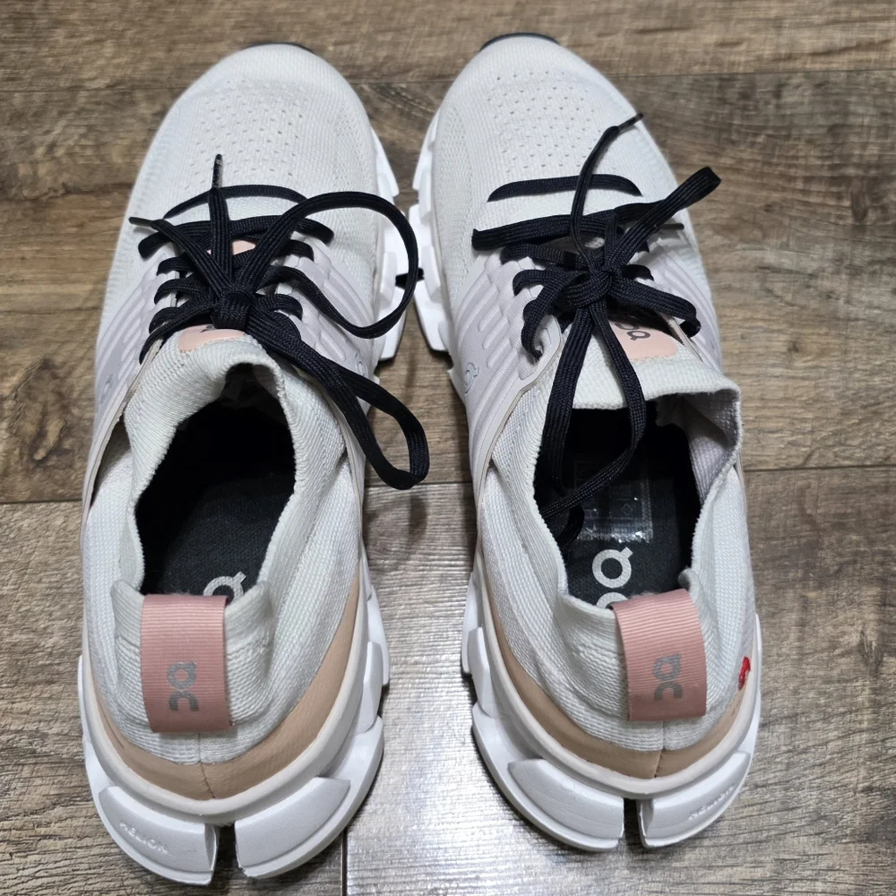 On Running Women's Sneakers in Cream with Pink Accents and Black Laces - Picture 10 of 11